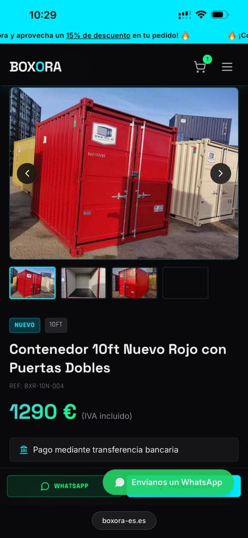 Conteneur rouge neuf de 3 mètres avec double porte